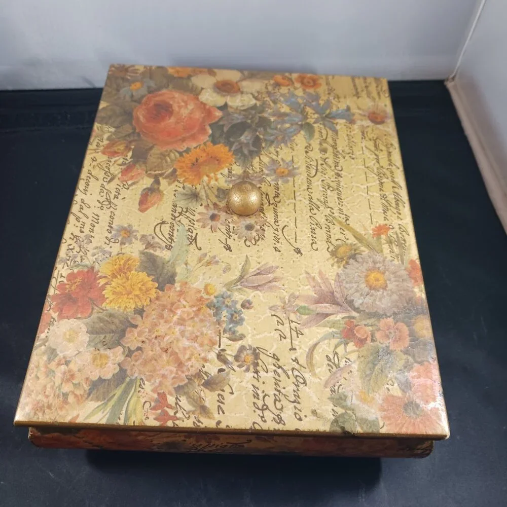 Vintage Floral Decoupage Box/Wood Decor Box Lidded